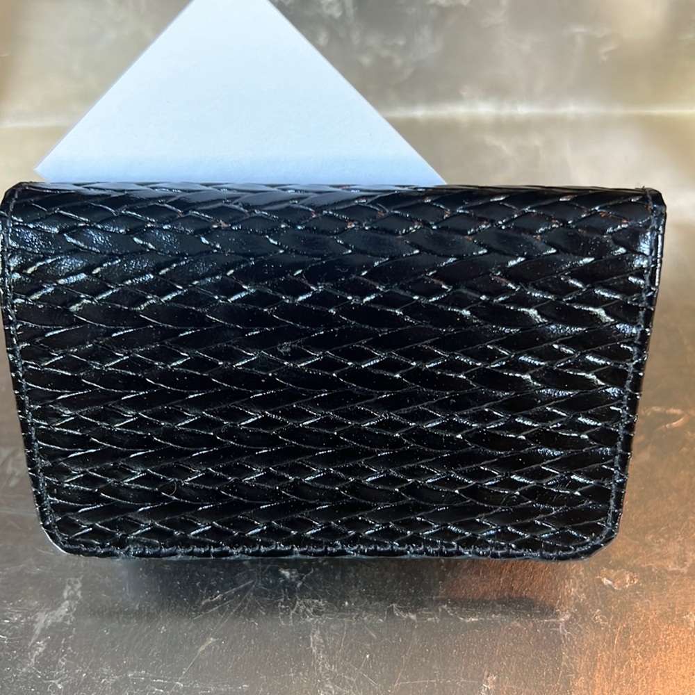 Raika black textured leather deluxe gusseted card case in gift box-NIB